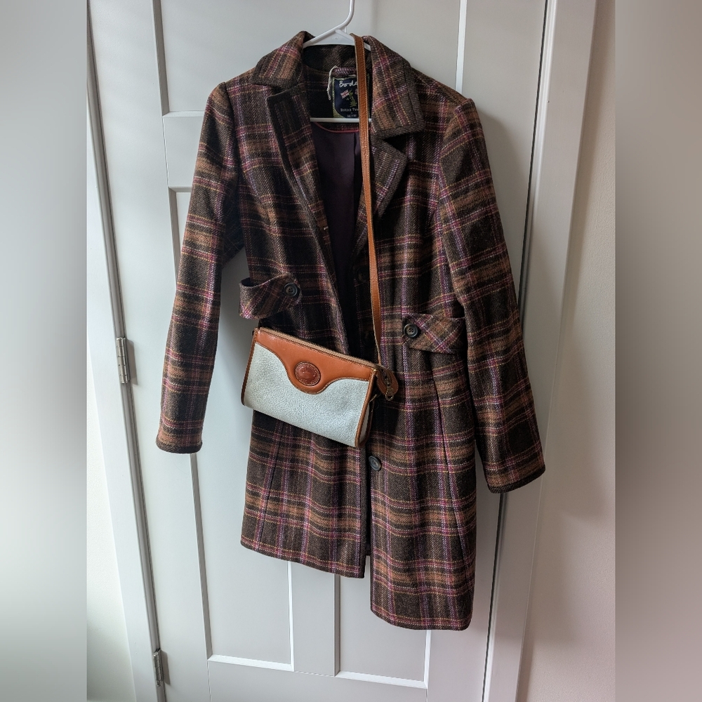Boden Plaid Wool-Blend Pea Coat in Brown and Pink - Picture 5 of 6